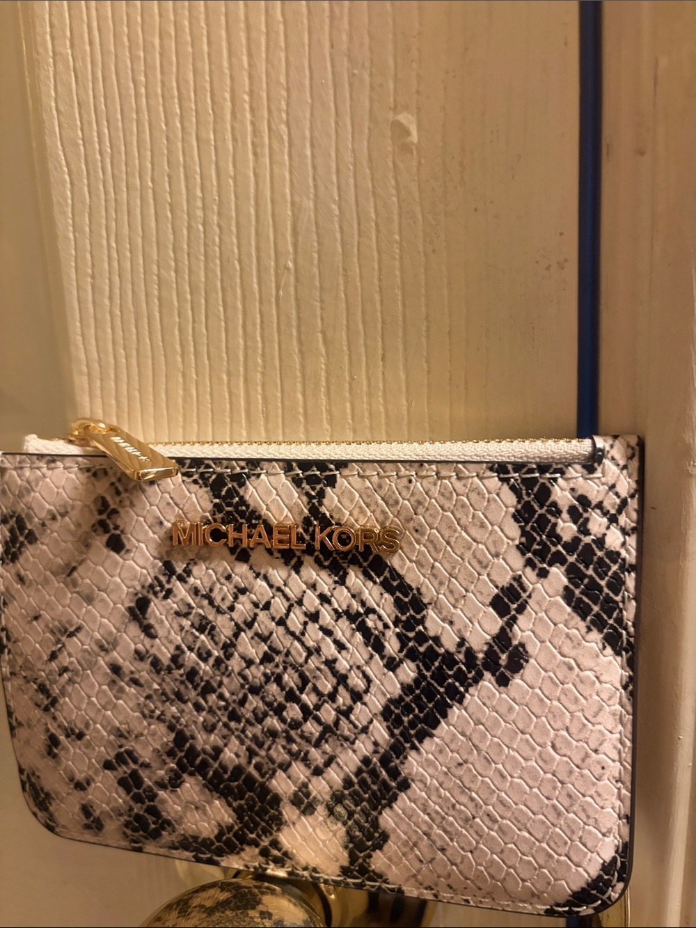 Michael Kors Black and cream Snake-Print Wristlet with Gold Hardware